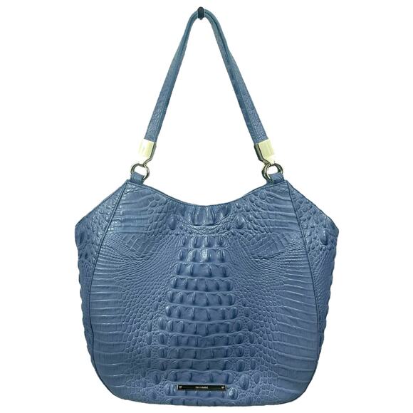 Brahmin Marianna Melbourne Leather Tote Bag Periwinkle Blue Croc Embossed - Picture 1 of 12
